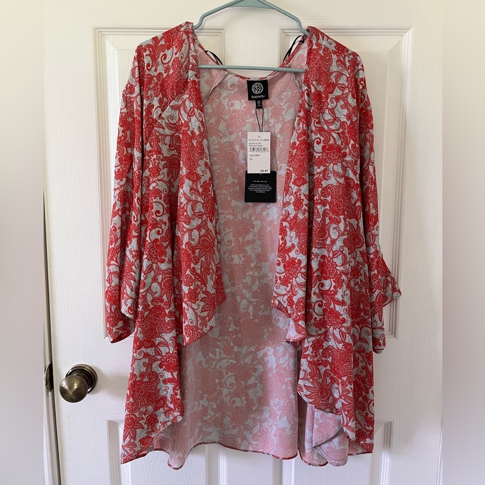 Bobeau Red Sage Paisley Cardigan/Cover Up - Plus Size - Picture 1 of 4